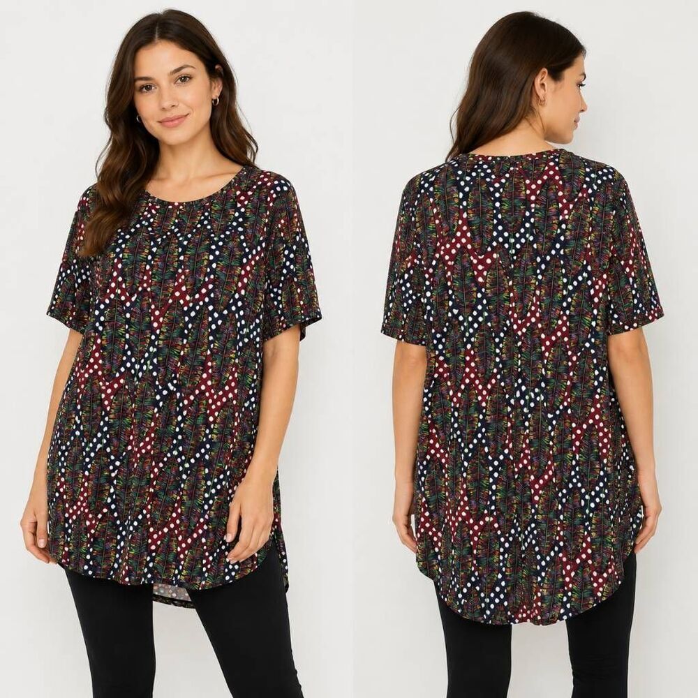 LuLaRoe Irma Feather Print High Low Tunic XXS